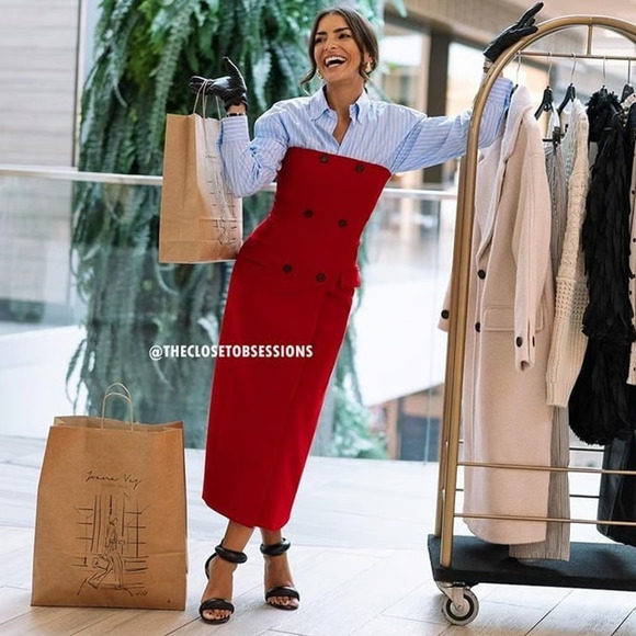 ZARA Red Midi Dress with Front Slit NWT Strapless Sizes S–M - Picture 8 of 16